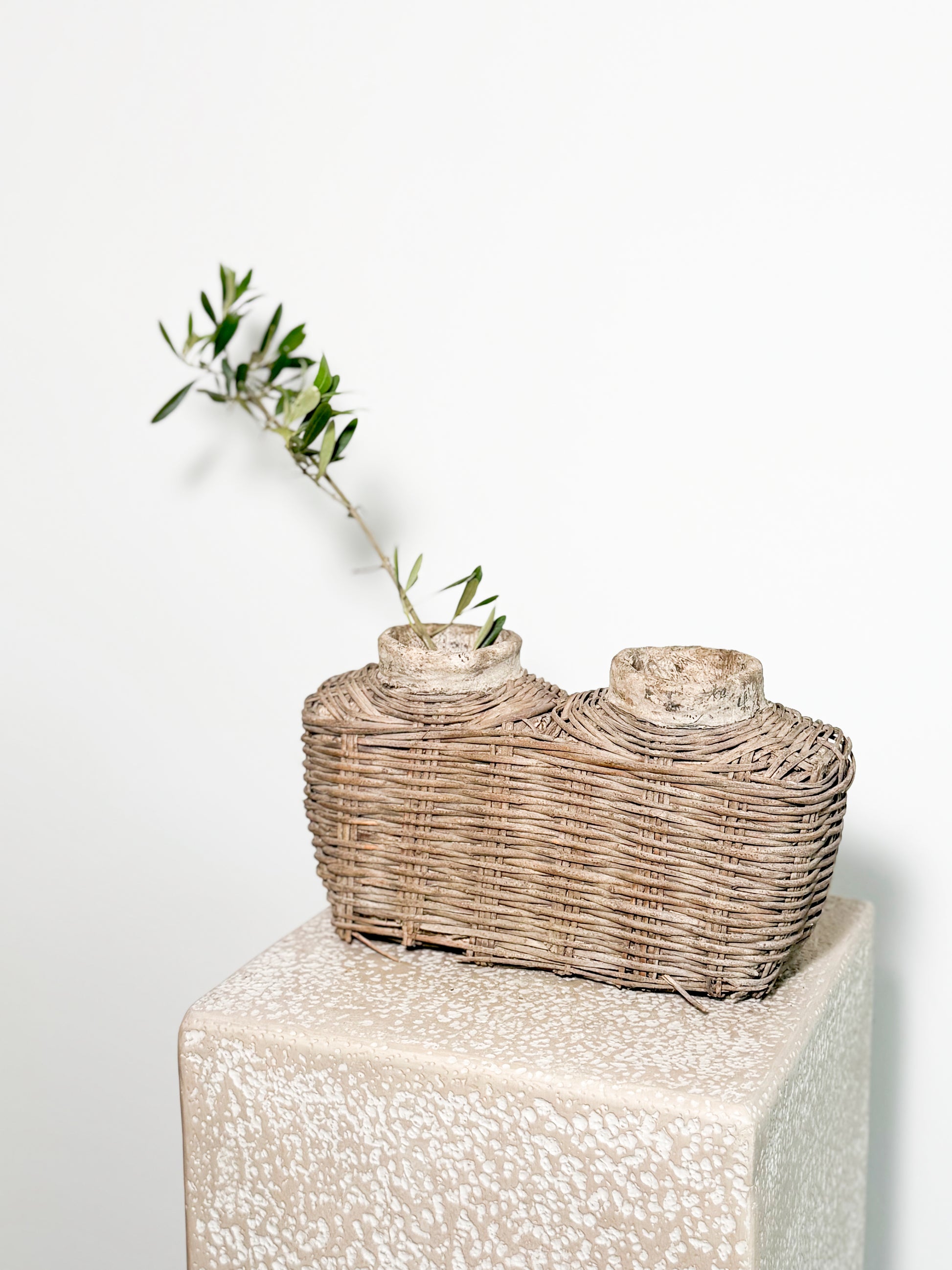 Double antique vase loam basket 