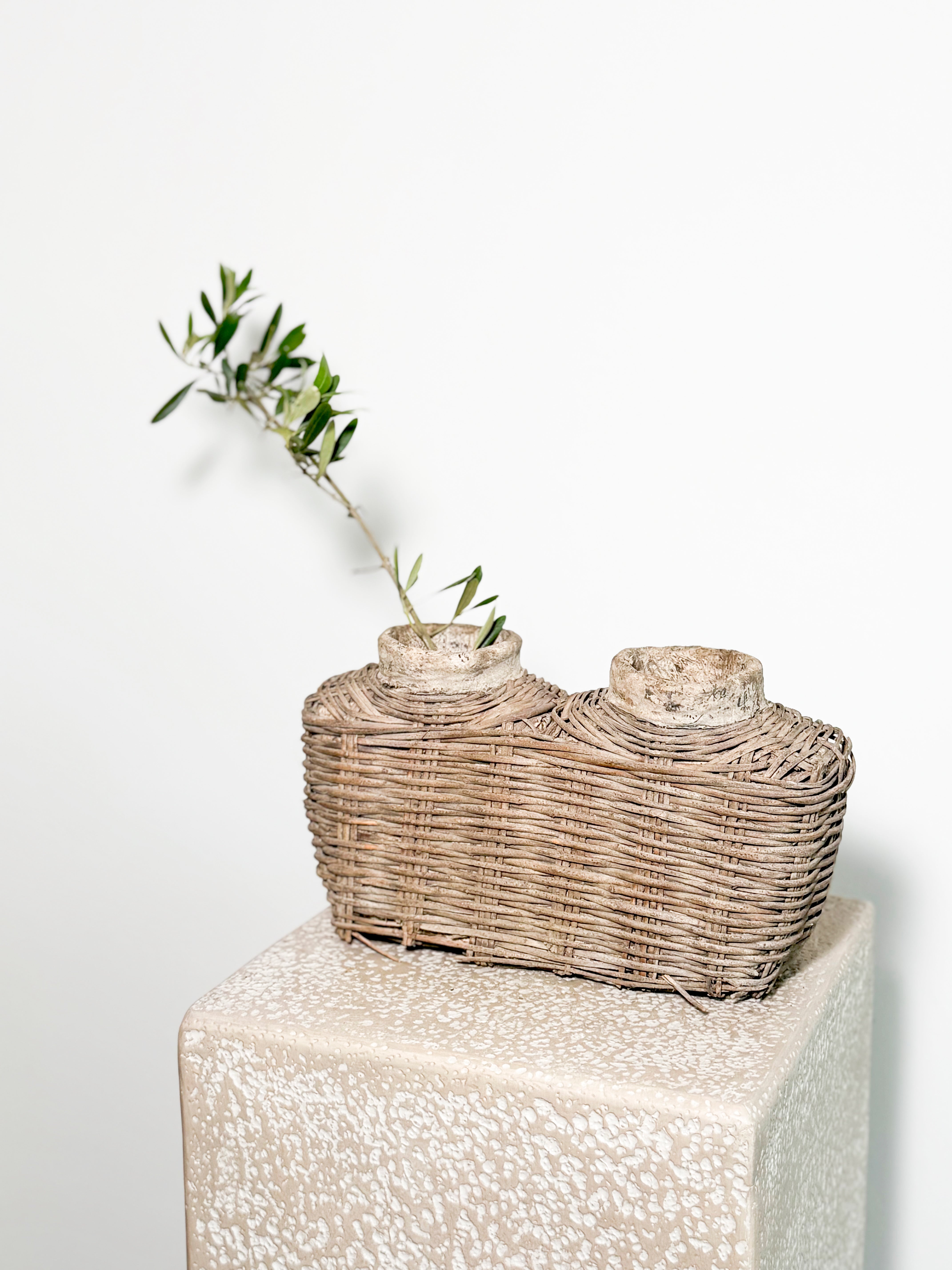 Double antique vase loam basket 