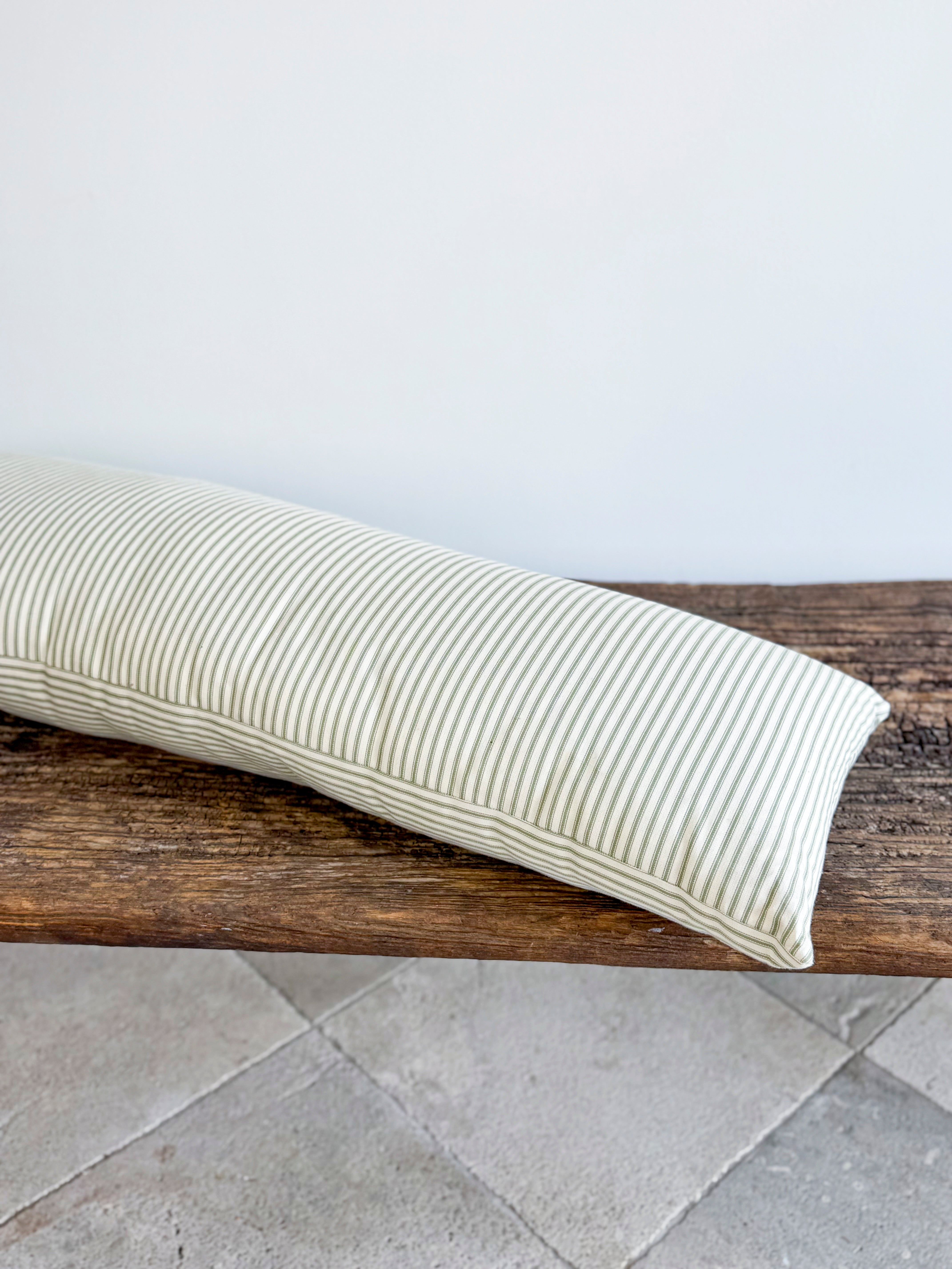 Bolster Cushion in Green & White Stripe