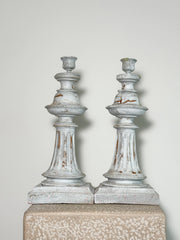 French distressed candle sticks featuring an elegant, distressed grey finish, commonly known as the shabby chic