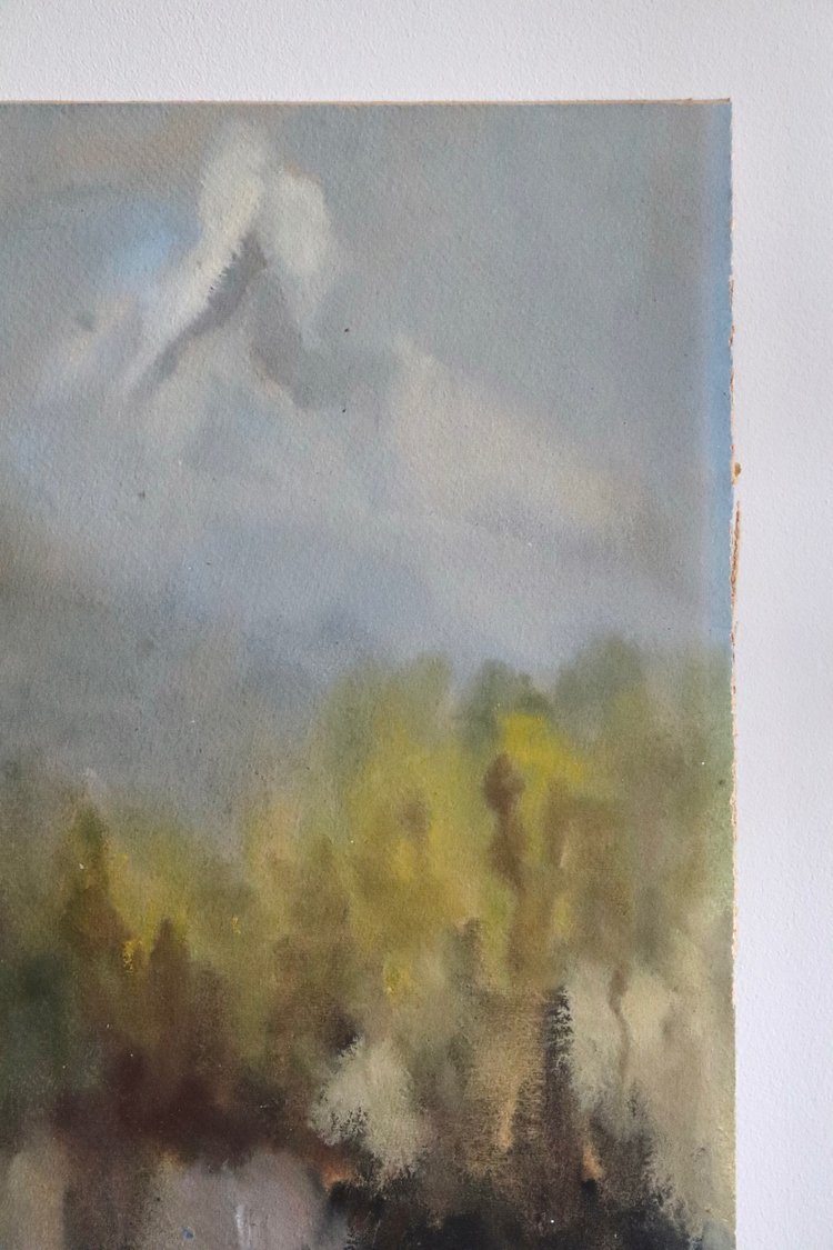 Abstract painting with soft colors and shapes