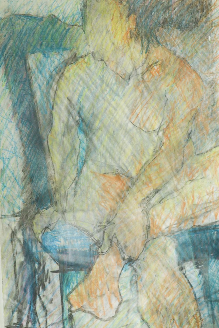 Abstract artwork of a figure with soft, blended colors