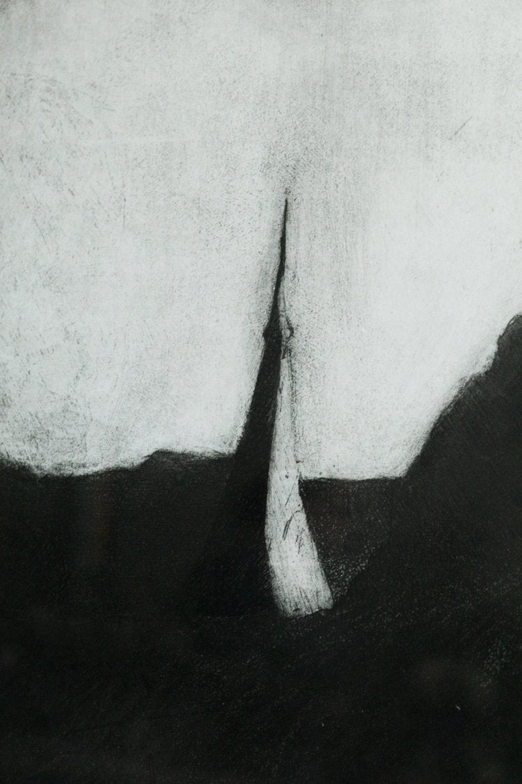 Black and white drawing of a person with a long neck and thin body.