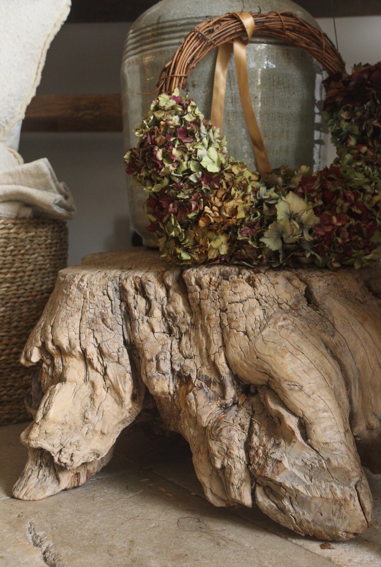 Organic linen table runner with botanical plant dye