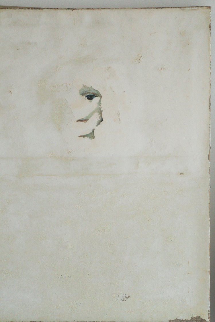 Small watercolor portrait of a woman on a textured white background