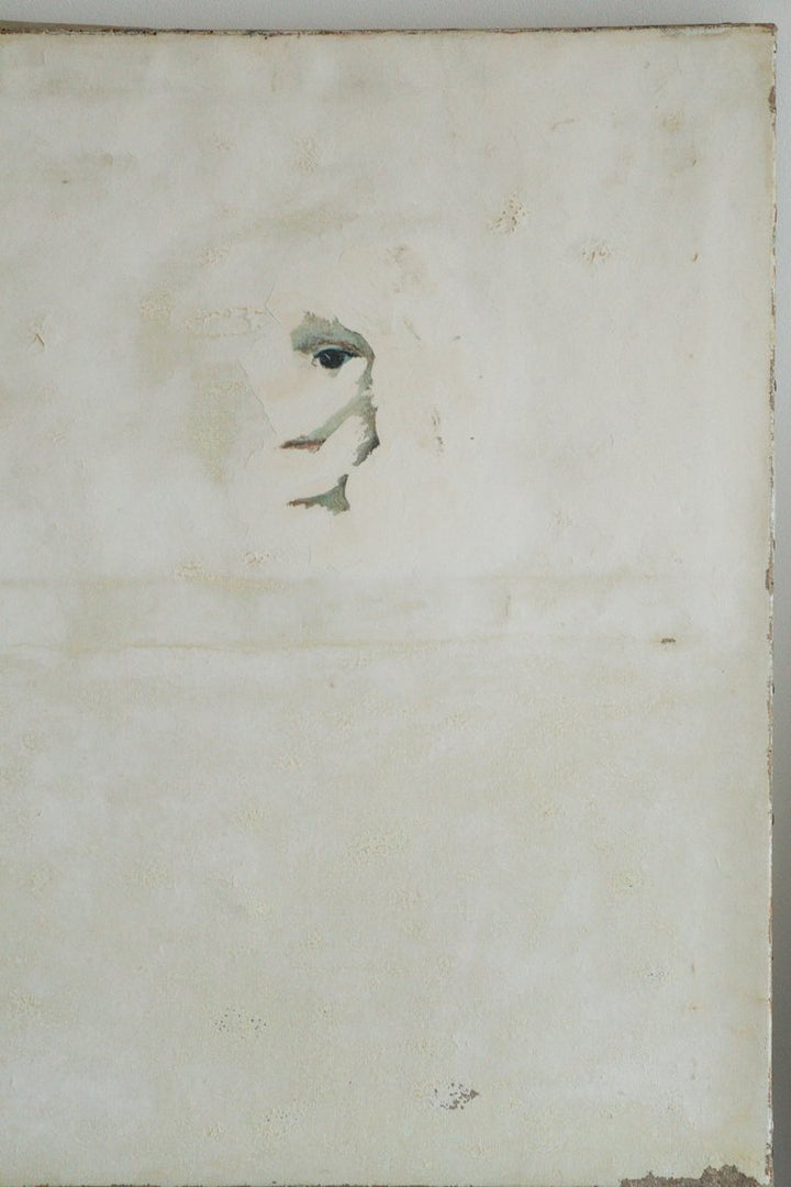 Small watercolor portrait of a woman on a textured white background