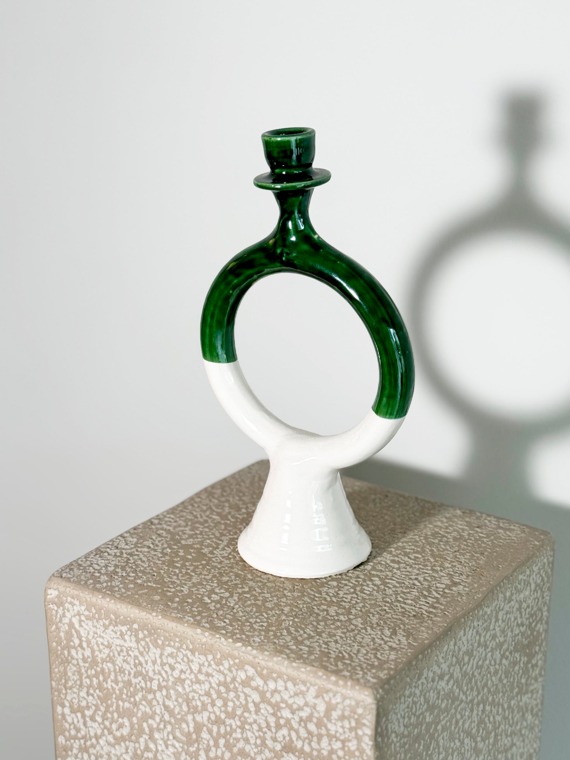 Moroccan Tamegroute green candlestick holder