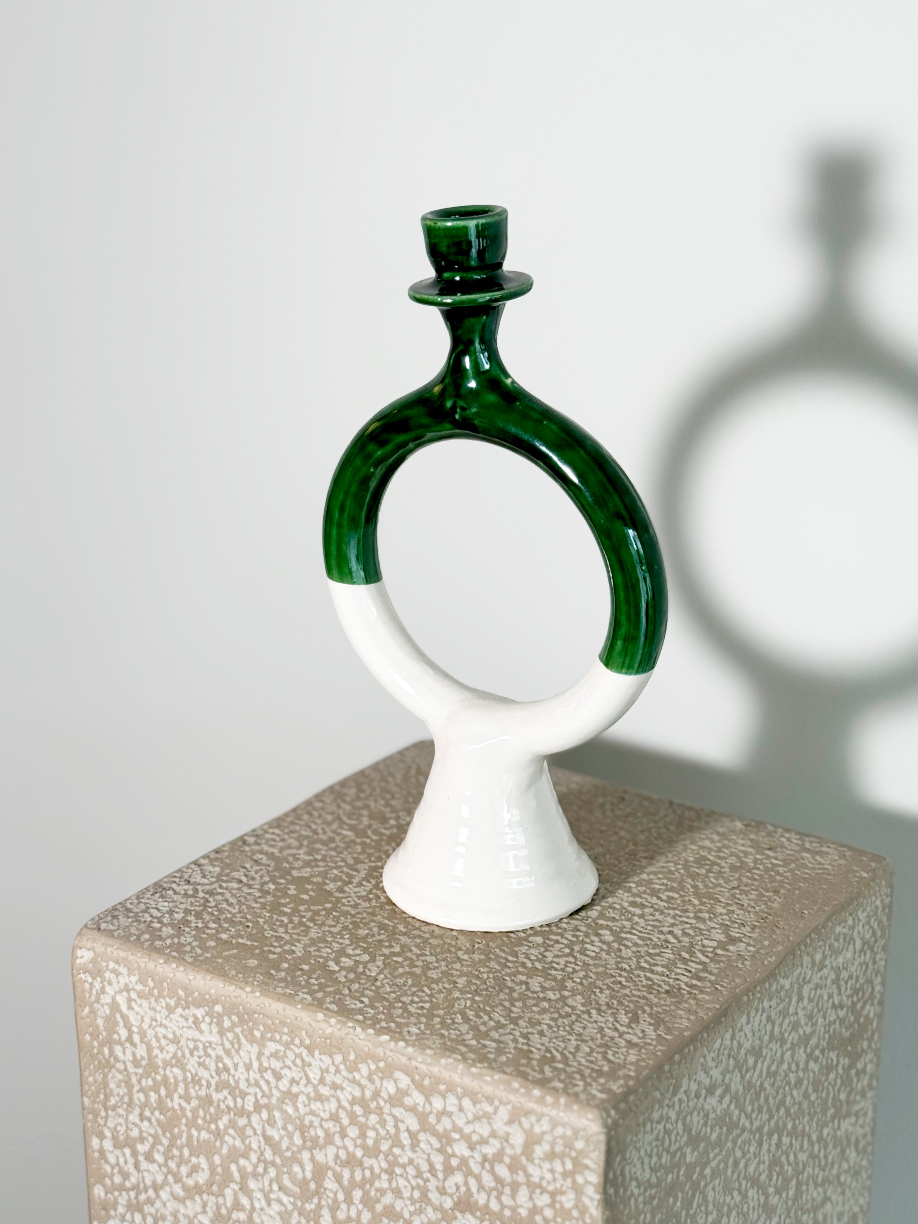 Moroccan Tamegroute green candlestick holder