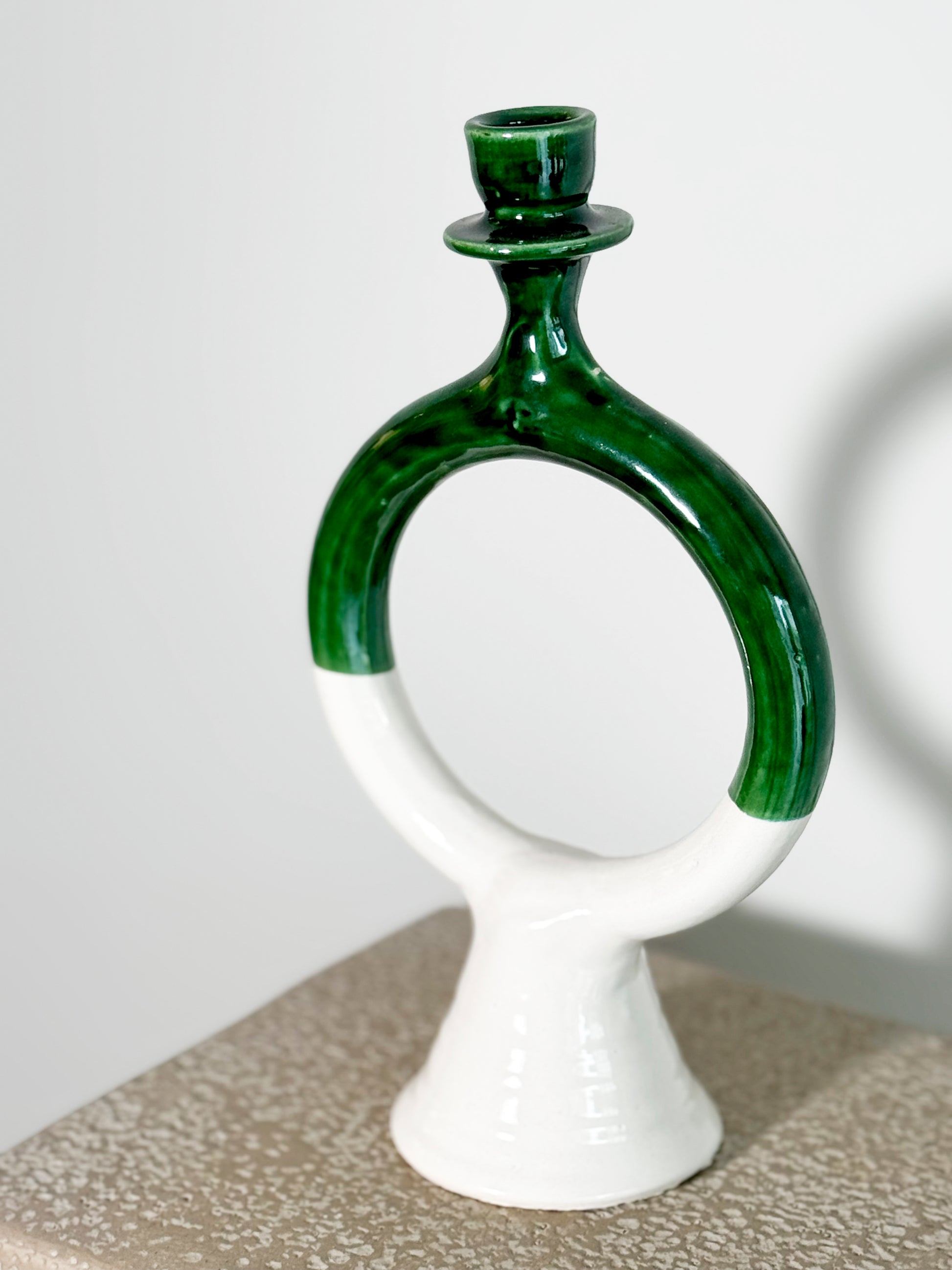 Moroccan Tamegroute green candlestick holder