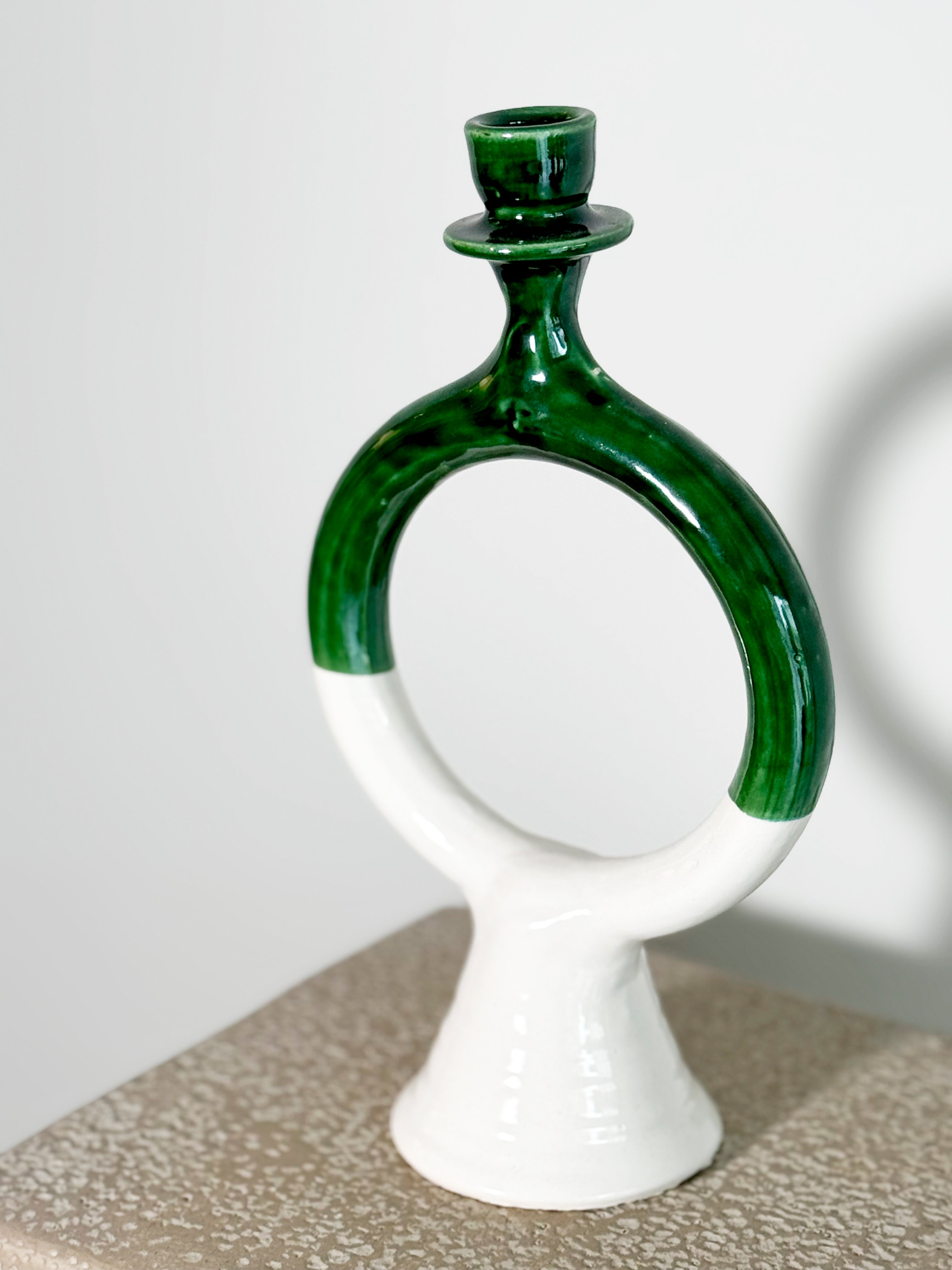 Moroccan Tamegroute green candlestick holder