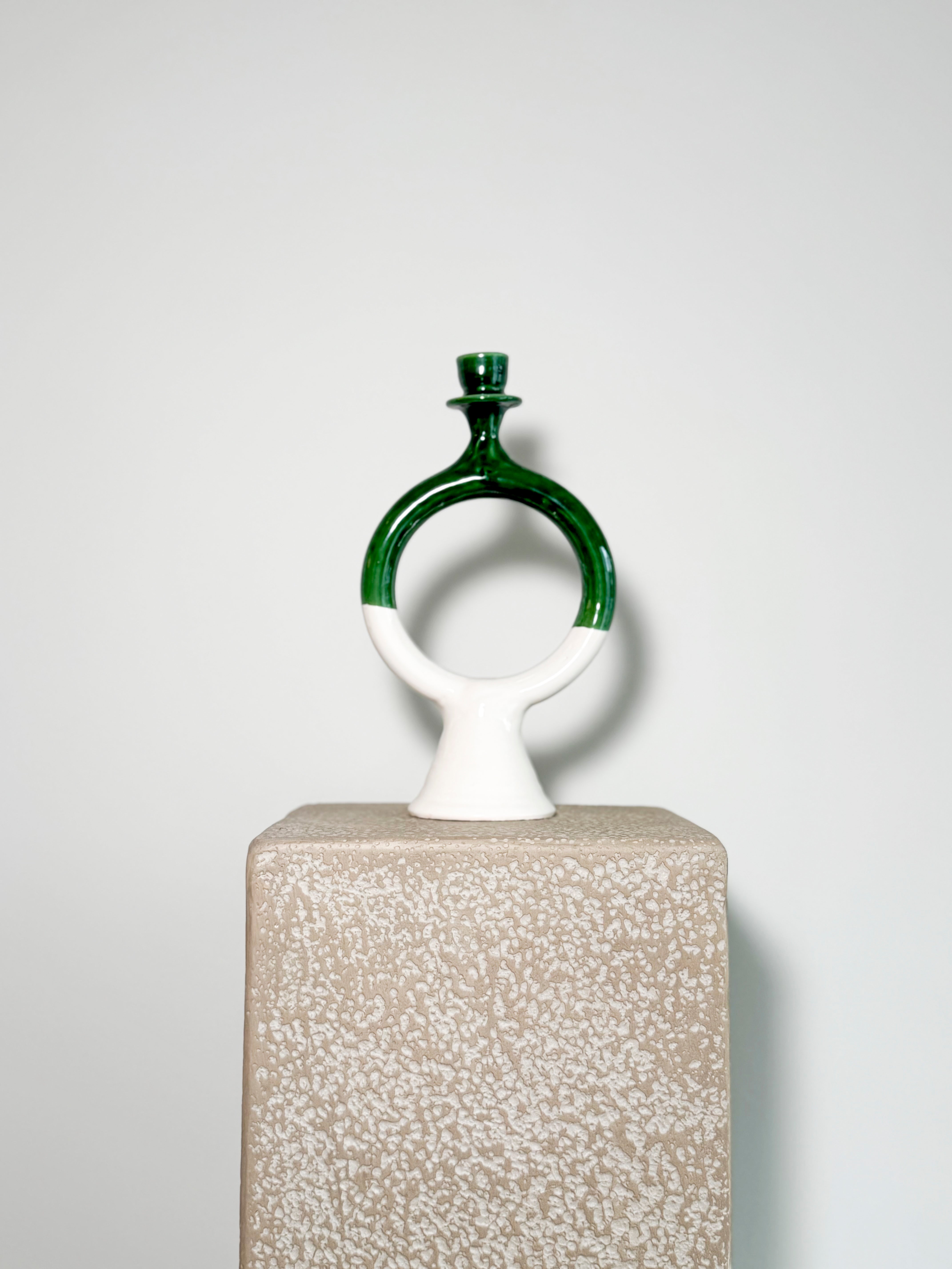 Moroccan Tamegroute green candlestick holder