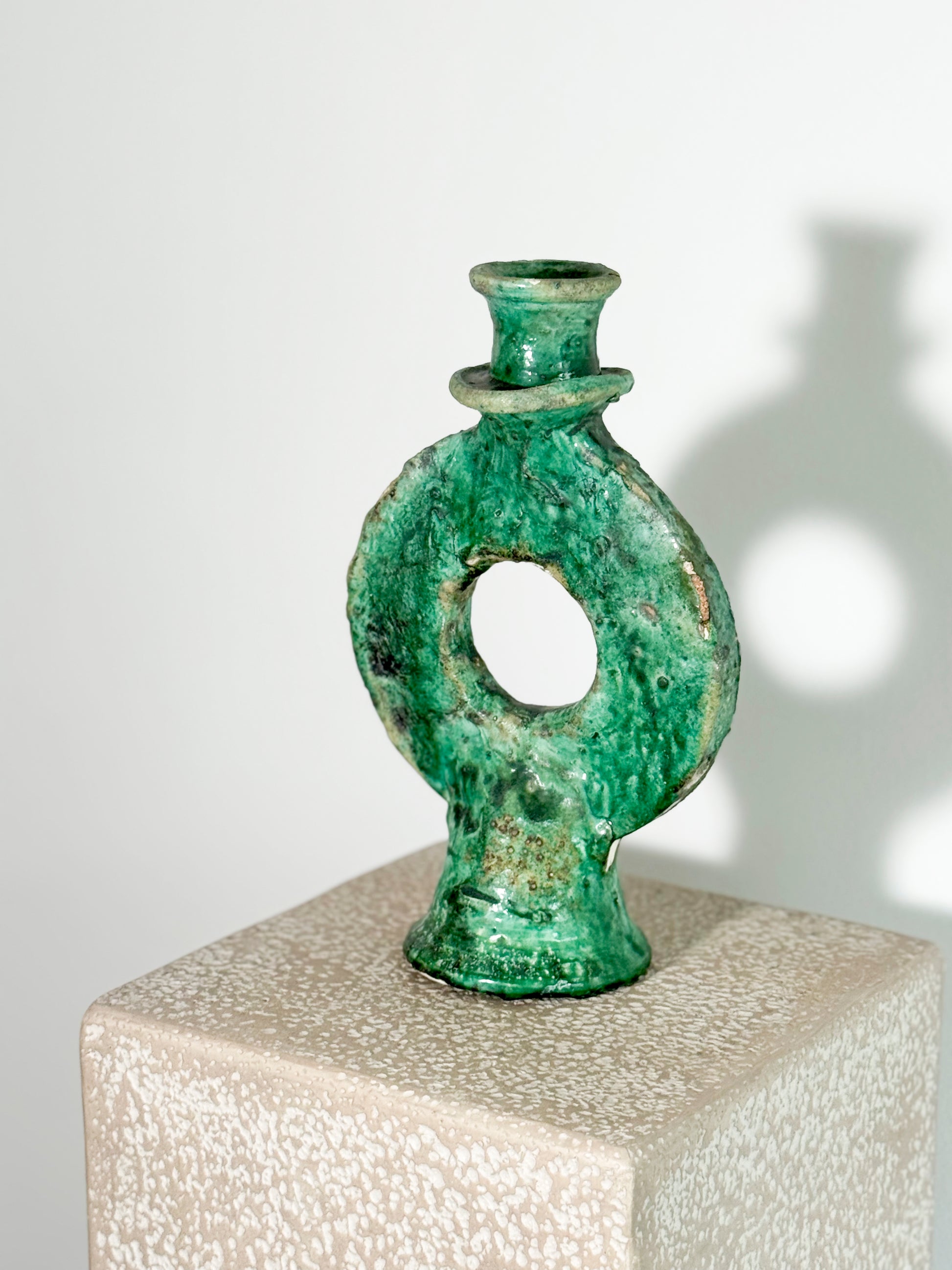 Moroccan Tamegroute green candlestick holder