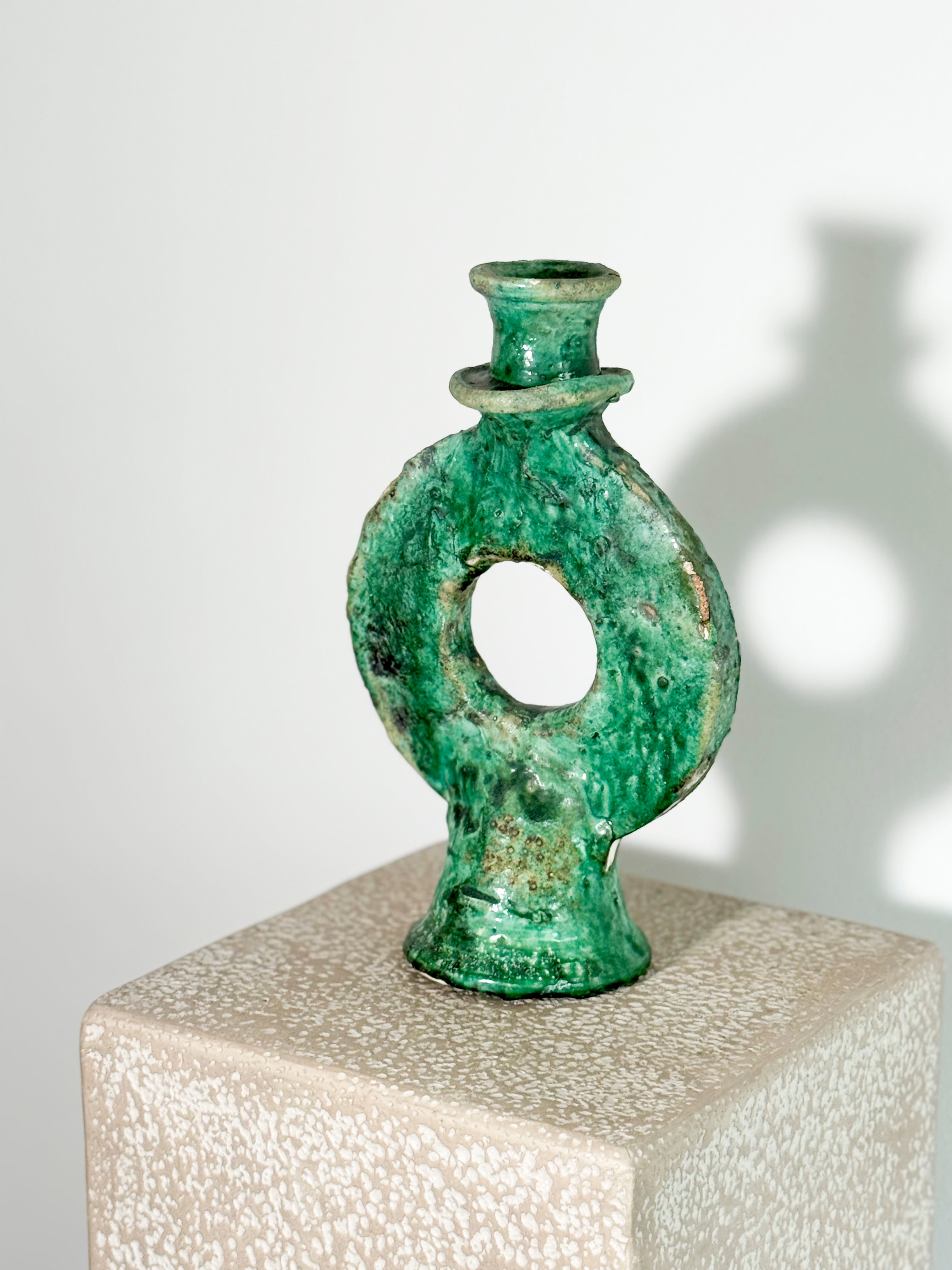 Moroccan Tamegroute green candlestick holder