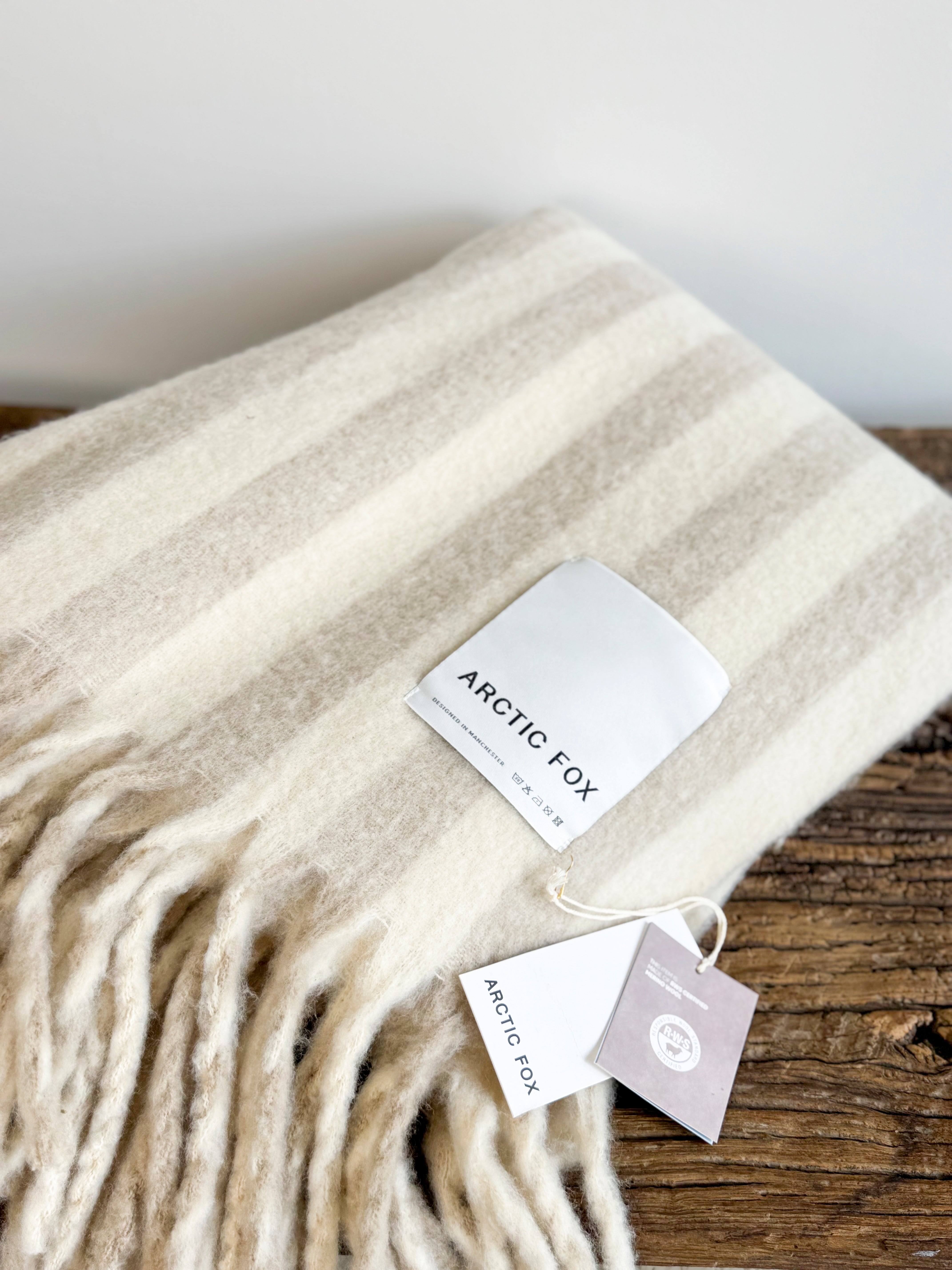 Arctic Fox Blanket - Pale Taupe Stripe