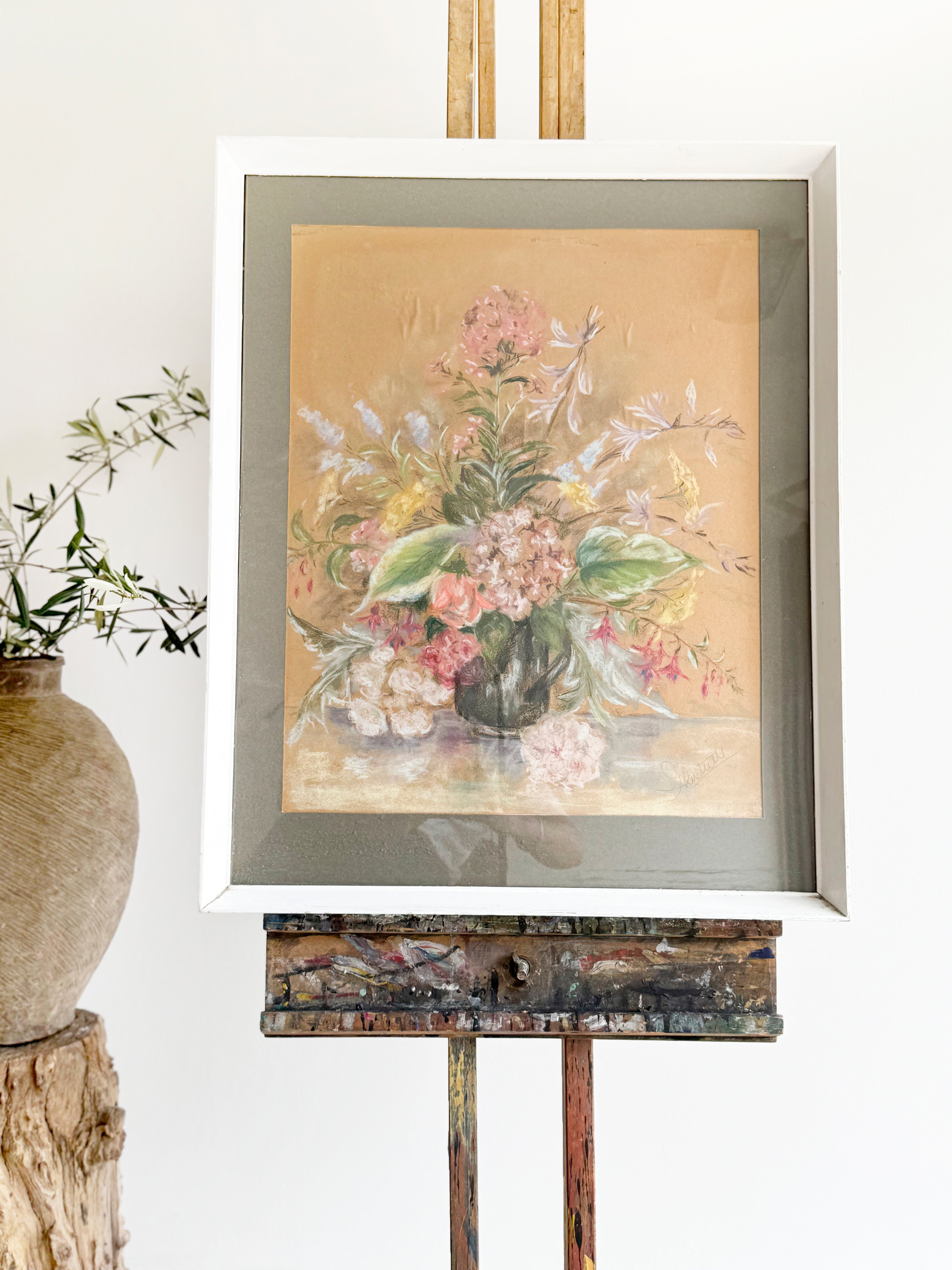 Pastel florals in a vase - antique art, objects and furniture