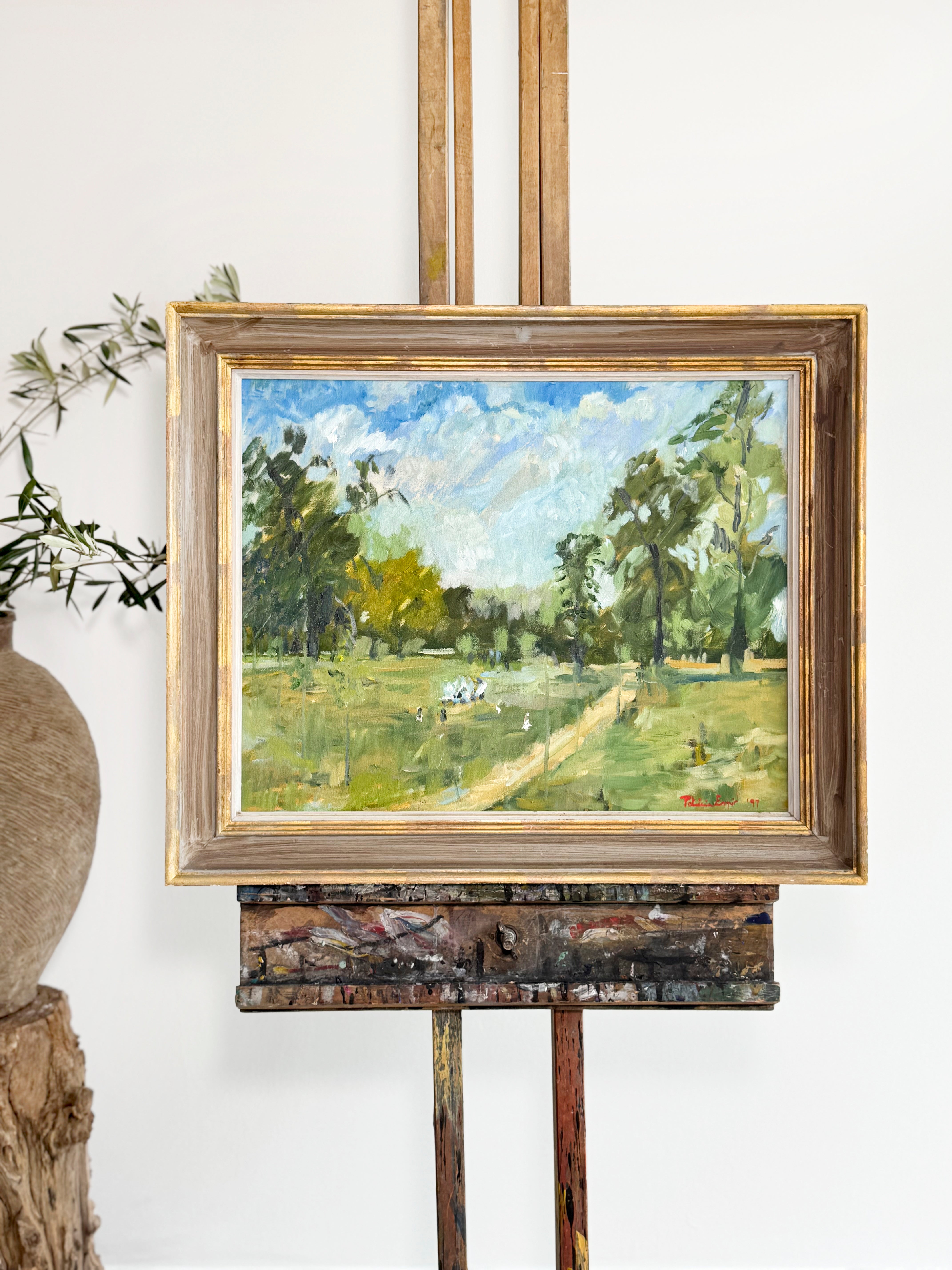 Vintage antique art - picnic in the park