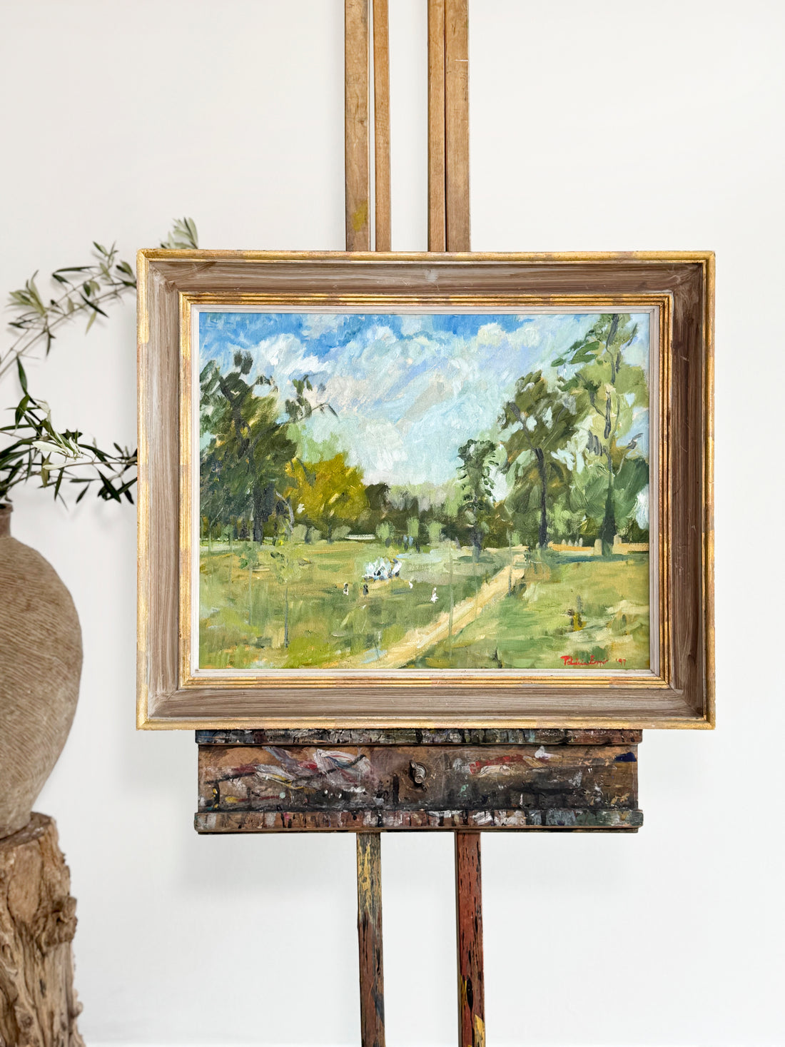 Vintage antique art - picnic in the park