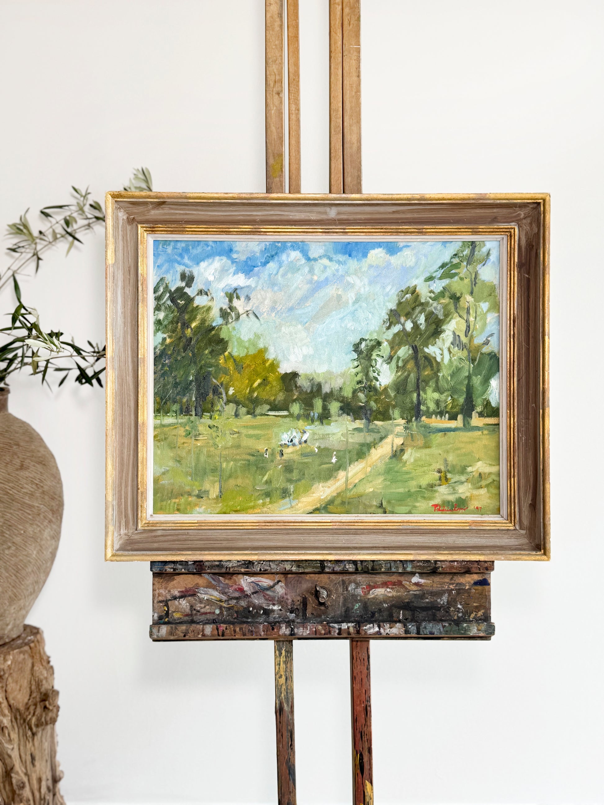 Vintage antique art - picnic in the park