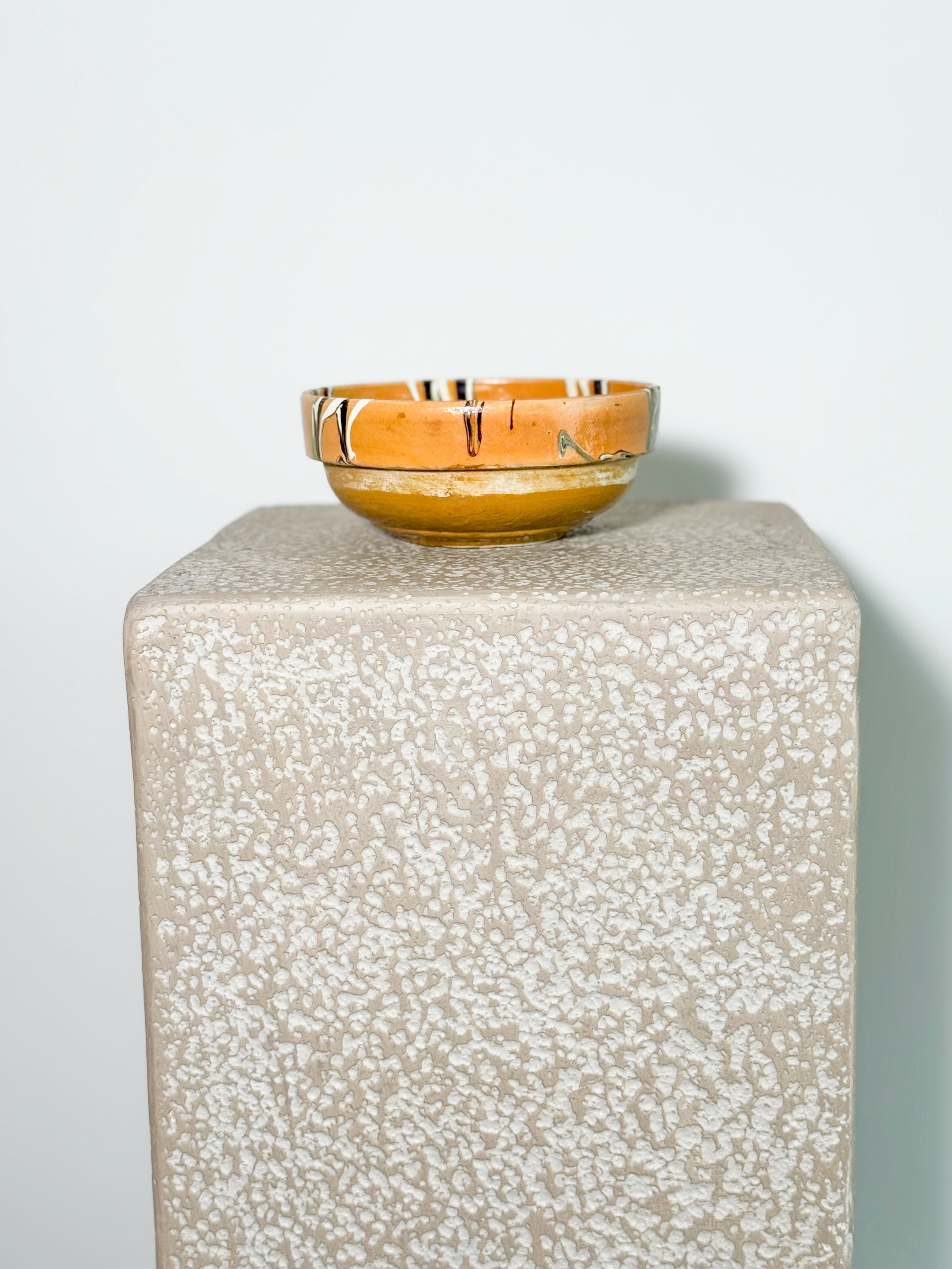 Handmade orange Romanian earthenware bowl 