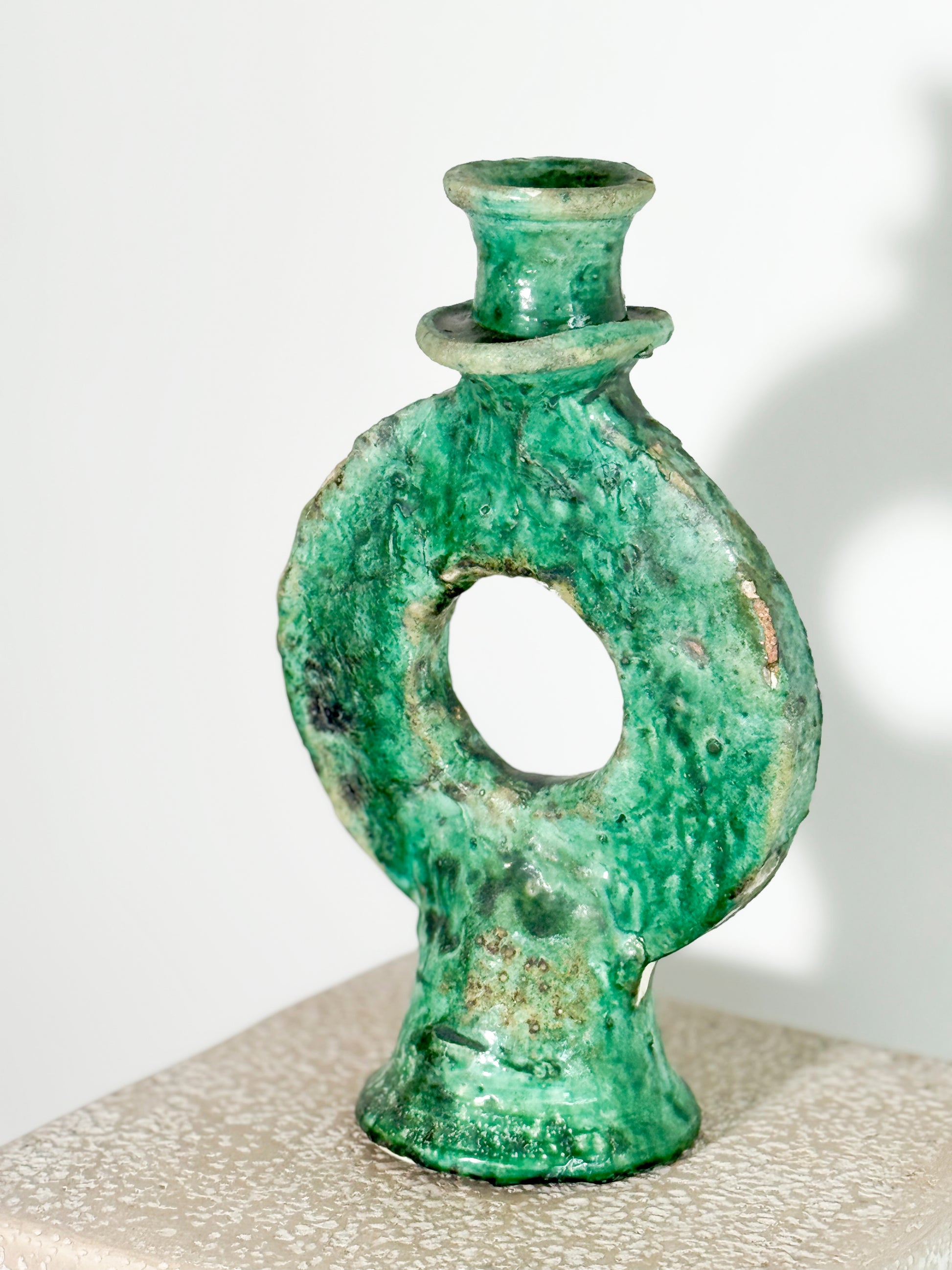Moroccan Tamegroute green candlestick holder