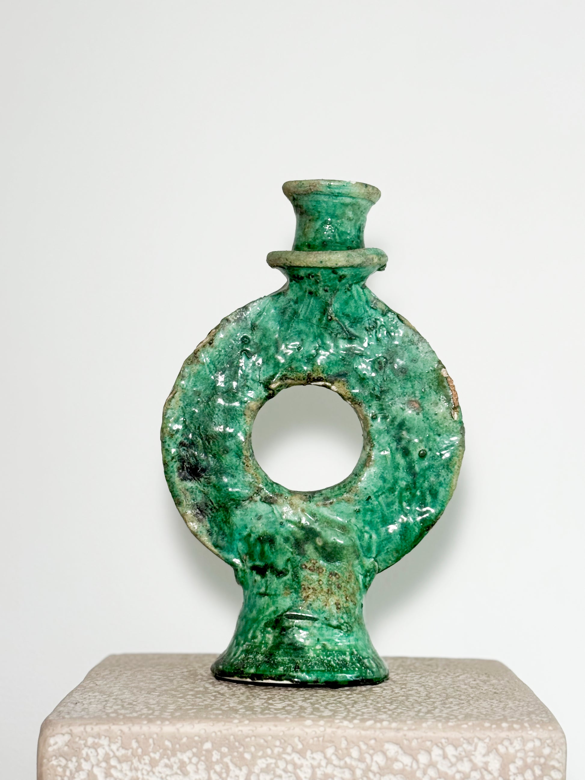 Moroccan Tamegroute green candlestick holder
