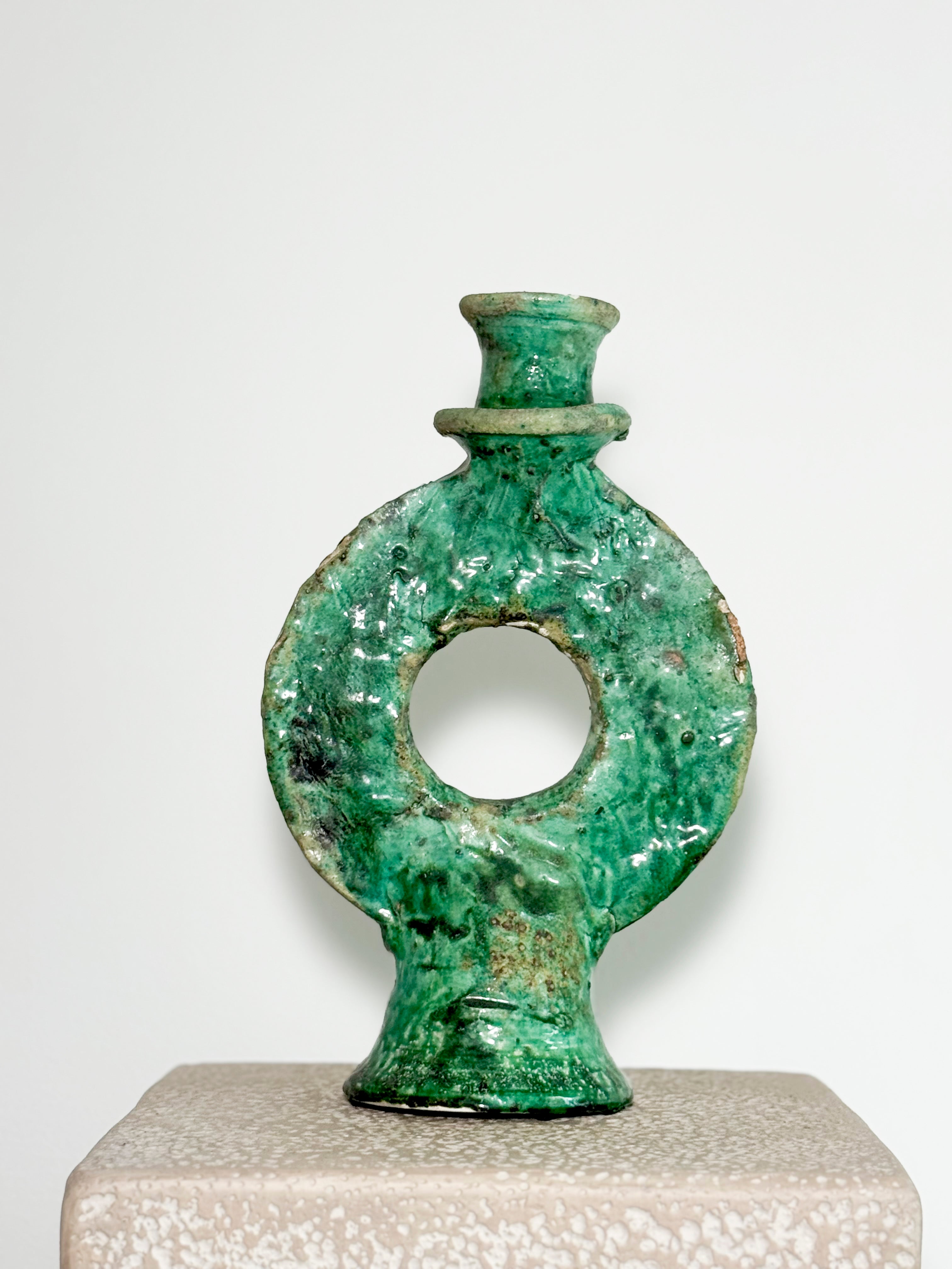 Moroccan Tamegroute green candlestick holder