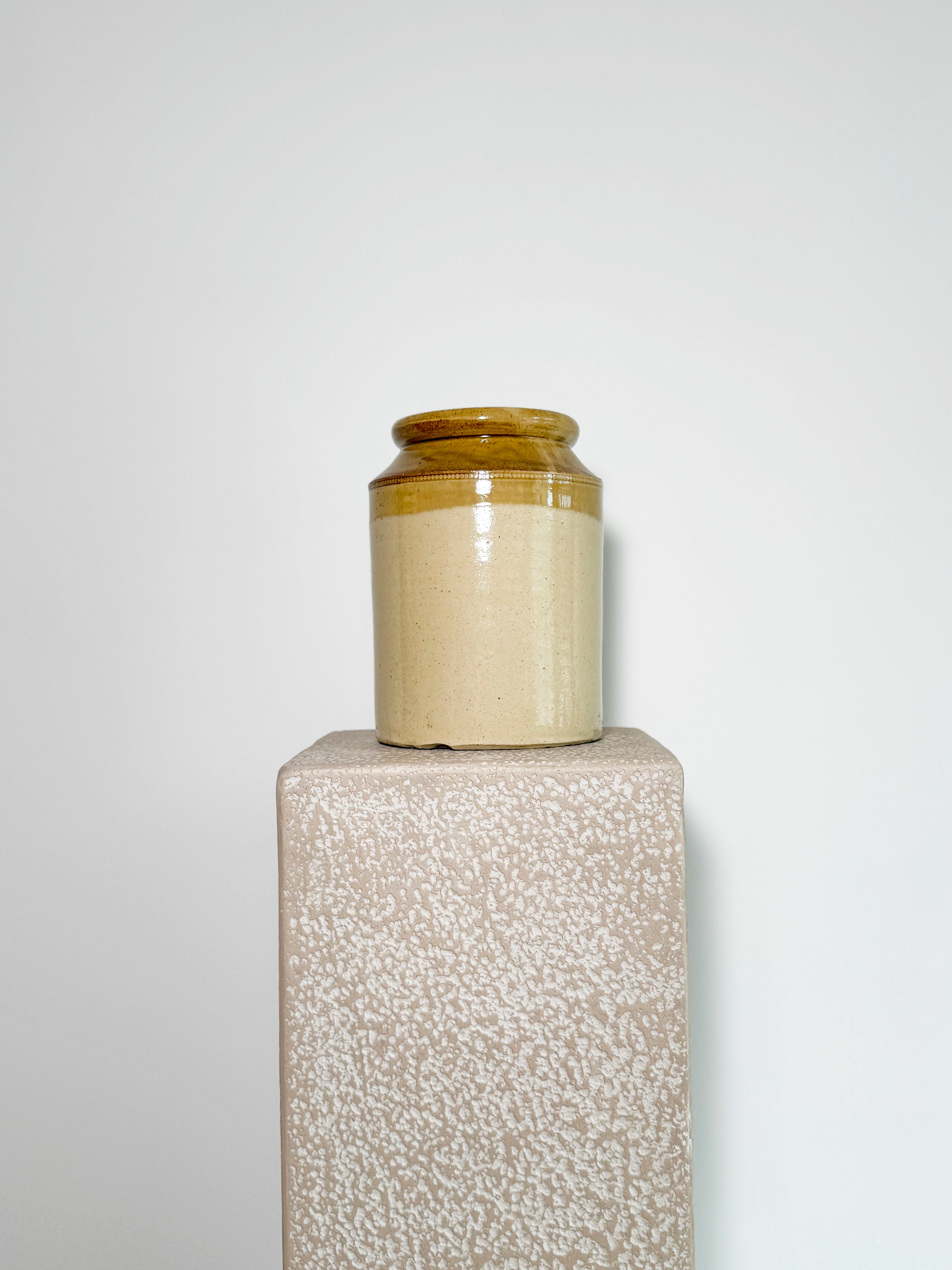 vintage two-tone salt-glazed stoneware preserving jar or crock pot