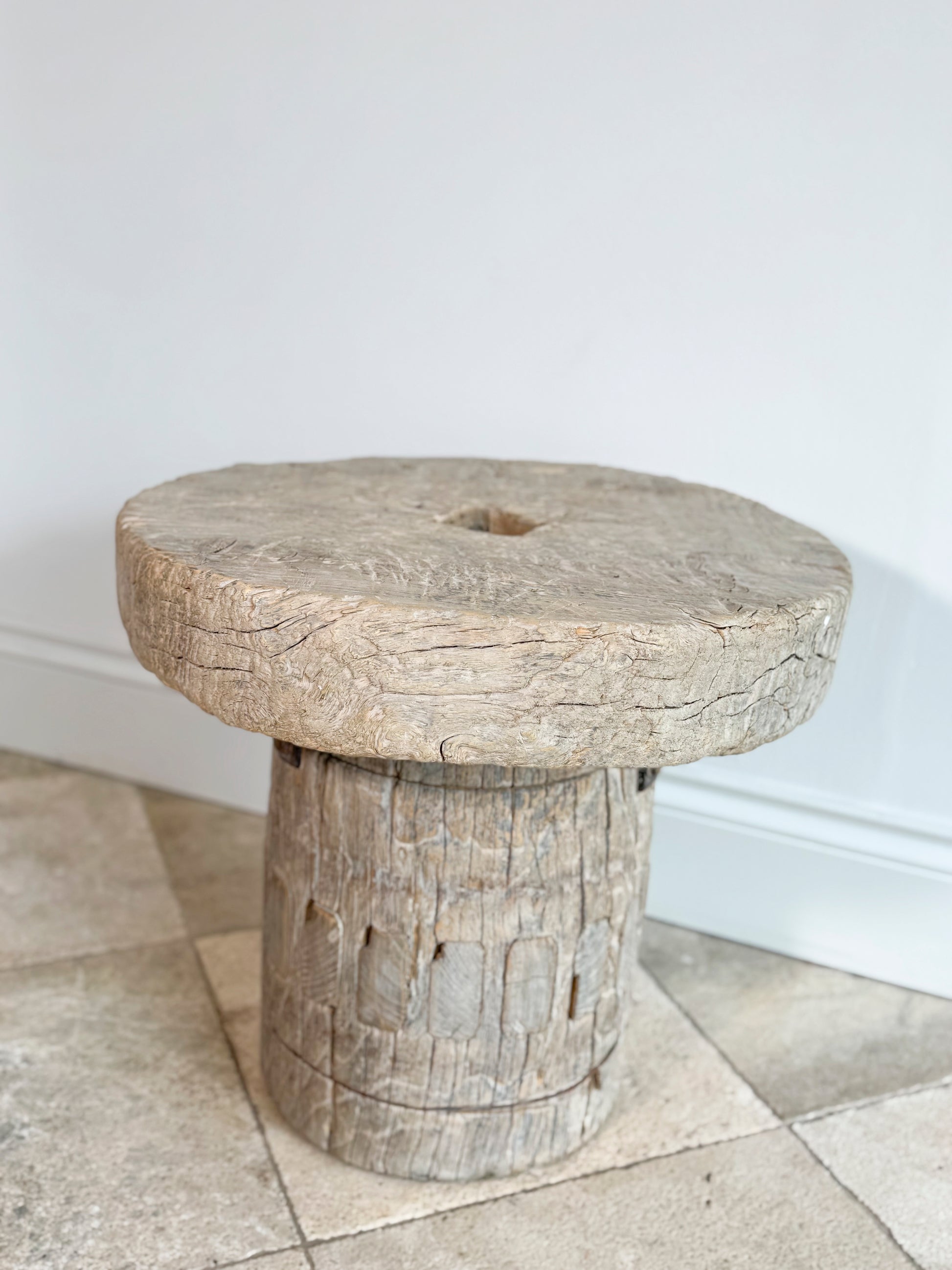 Vintage Mill Wheel and Axle Side Table