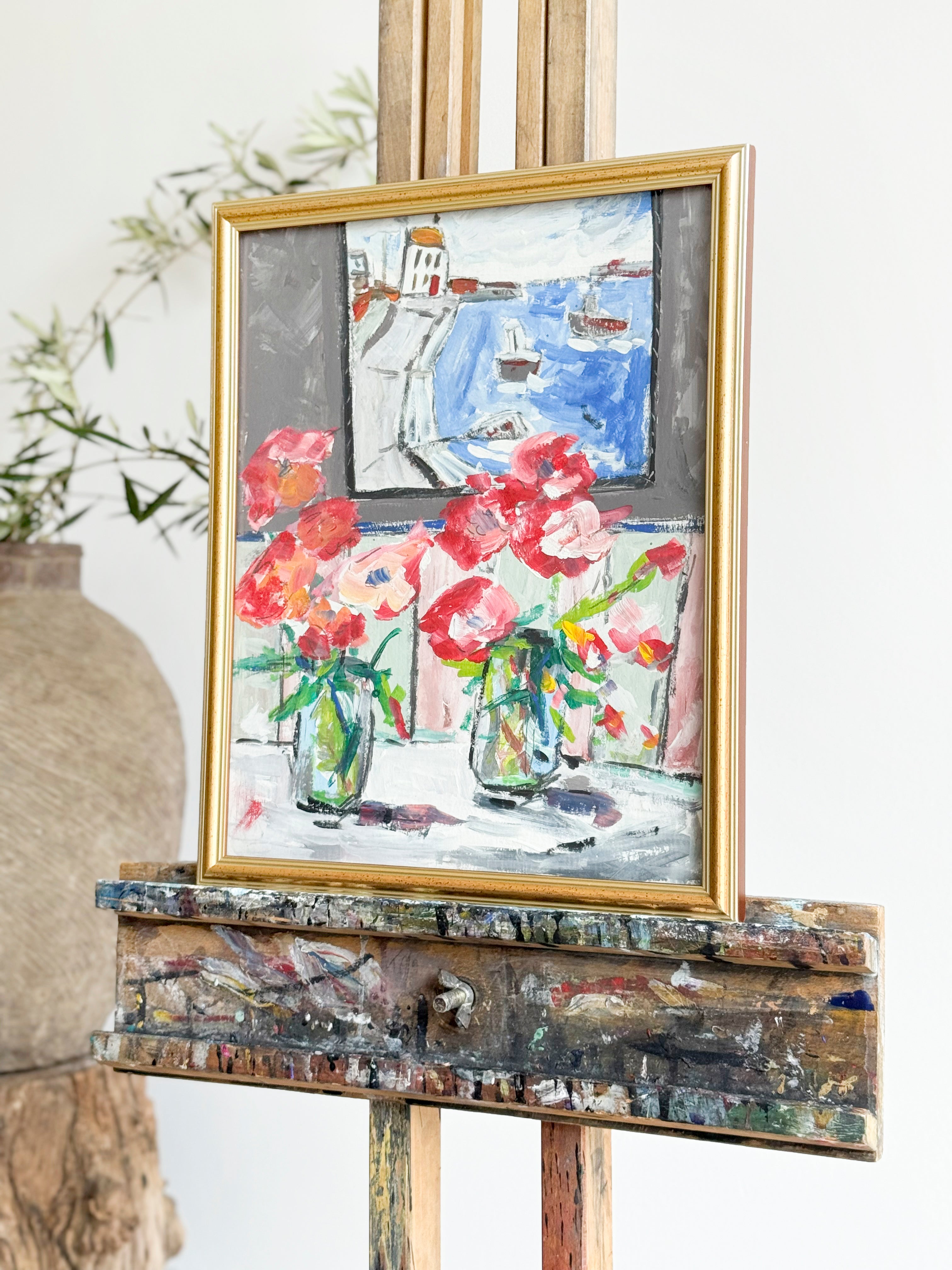 Framed painting of flowers on a wooden easel with a blurred background 
antiques London	
homeware shop London
interior styling objects London and Sussex
antique sourcing UK	
curated antiques	
antique homeware / antique homewares	
decorative antiques	
art and objects	
timeless home decor found objects decor
vintage home accessories
antique art	